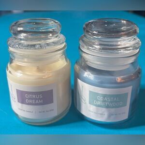 2 NEW! True Living 3 oz Glass Scented Candles Citrus Dream & Coastal Driftwood